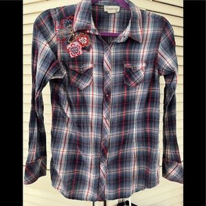 Arias brand cowgirl plaid shirt. Size small